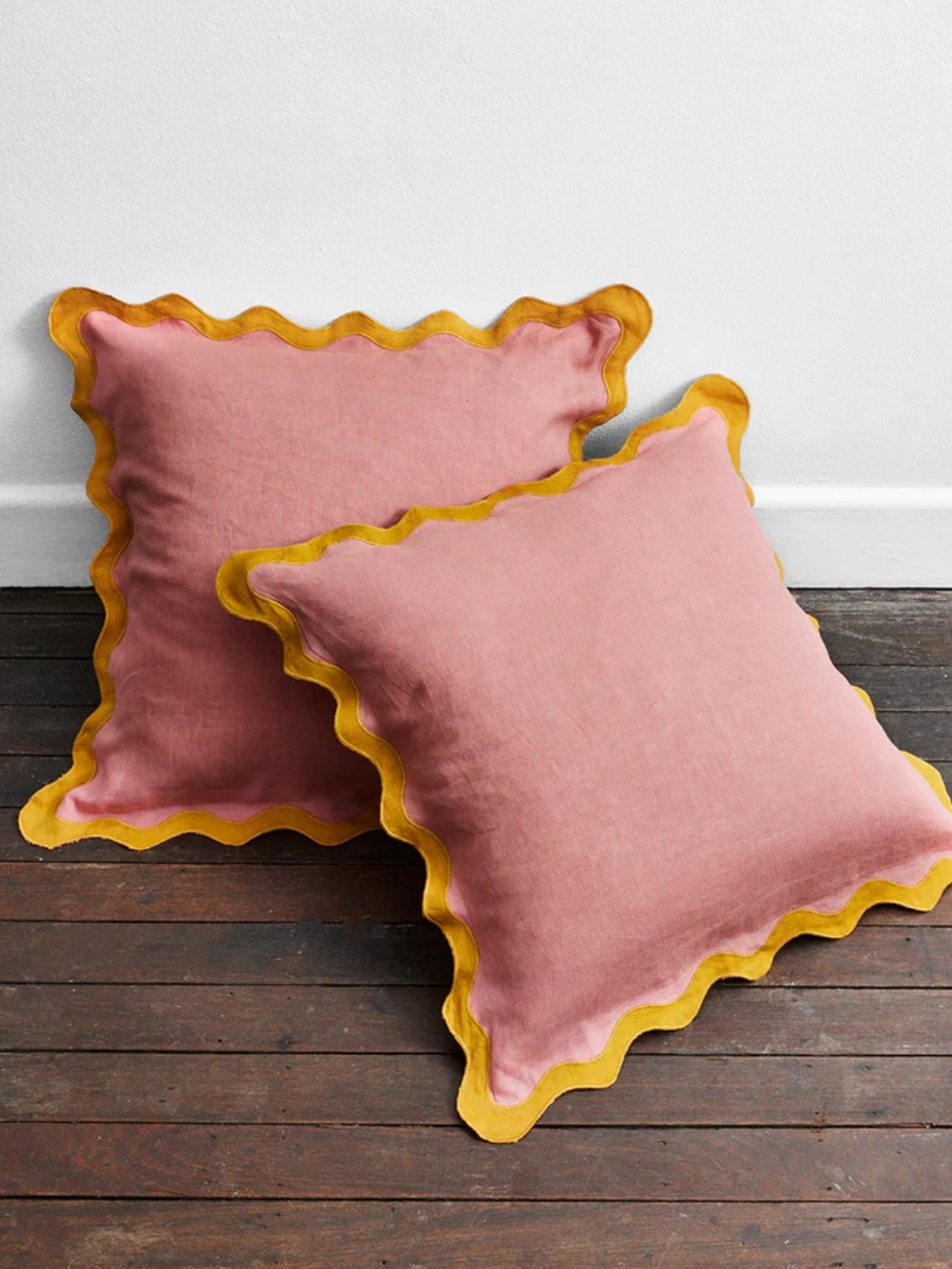Bed Threads Pink Clay & Turmeric Scalloped European Linen Pillowcases
